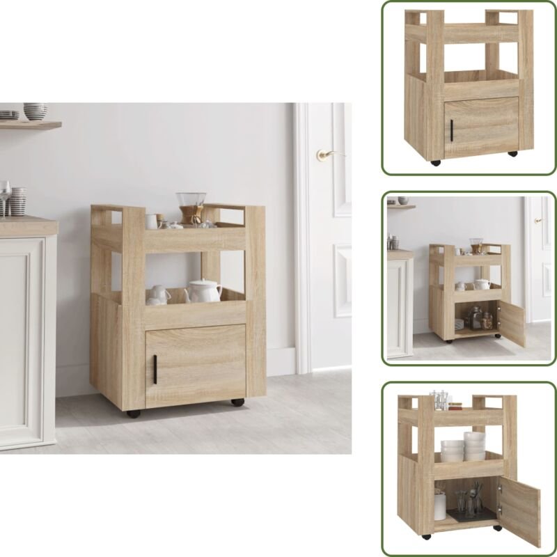 The Living Store Küchenwagen Sonoma-Eiche 60x45x80 cm Holzwerkstoff - Küchenwagen Holz