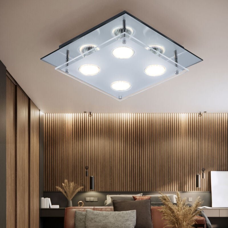 Globo - Deckenleuchte Lampe Schlafzimmerleuchte Glaslampe Wohnzimmer, 4 flammig, Chrom Glas Spiegelrand klar, 4x led 12W...