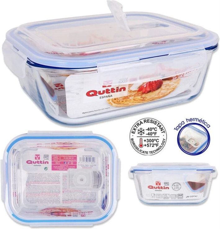 Rechteckiger Glasbehälter mit luftdichtem Ventil 14,5x11 cm 375 cc