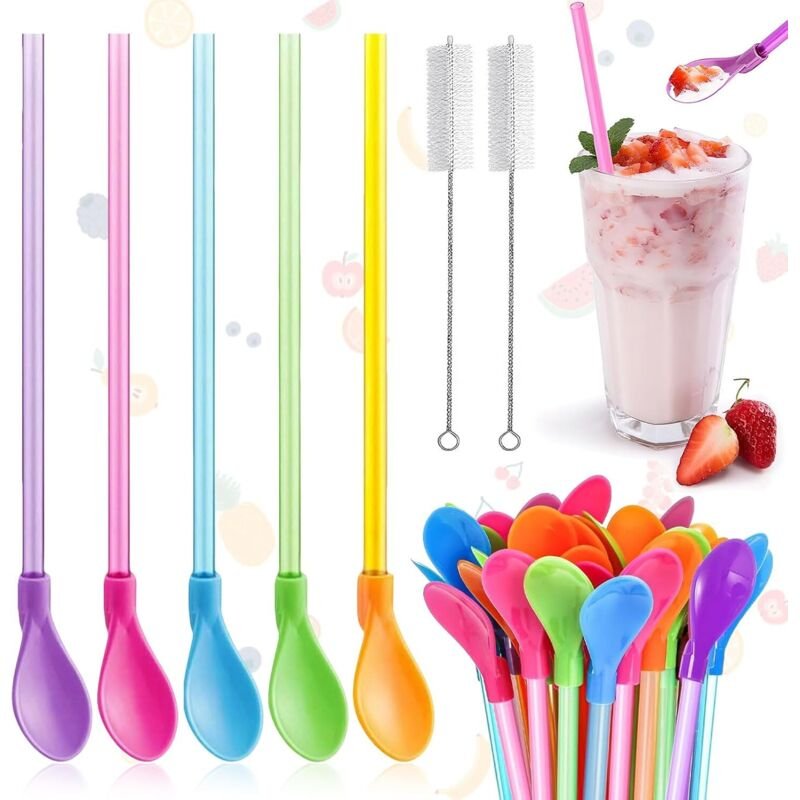 20 wiederverwendbare Löffel- und Strohhalme, abnehmbare Strohhalme, 2-in-1-Set aus wiederverwendbarem Löffel und Strohha...