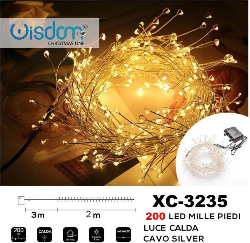 Trade Shop - 200 led lichterkette tausendfuss zweigeffekt warmes licht batteriebetrieben XC-3235 -