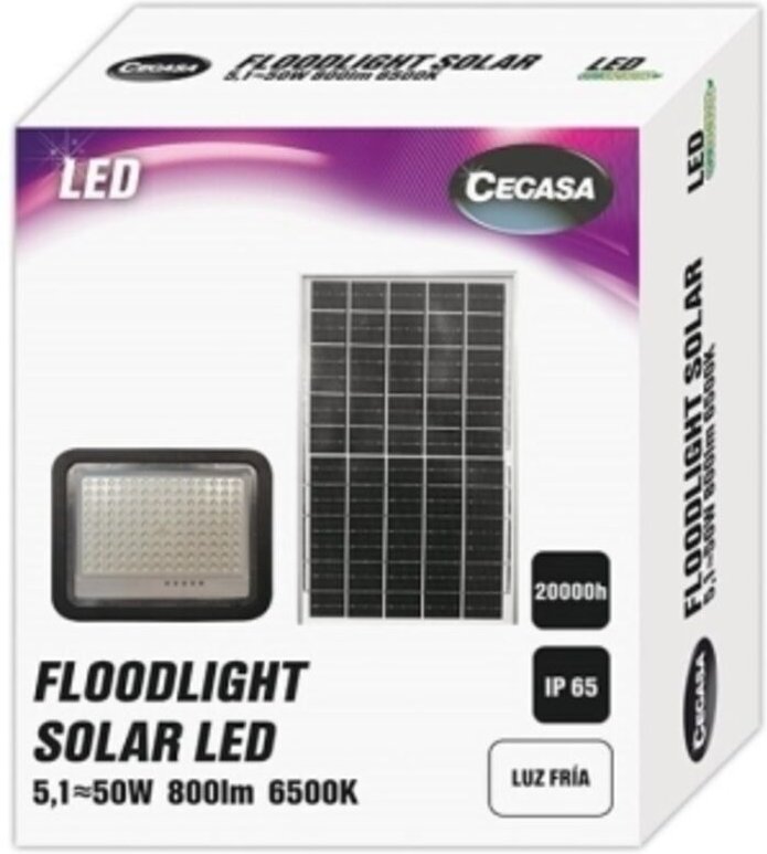 Flutlichtbirne solar led 800lm 6500k - panel solar integriert 5v-6w - autonomie bis zu 12h - widerstand ip65 - Cegasa