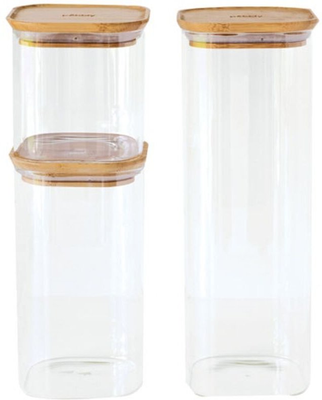 Set 3 Aufbewahrungsdosen Quadratisch 0,8 l + 1,4 l + 2,2 l - Bambus - Pebbly