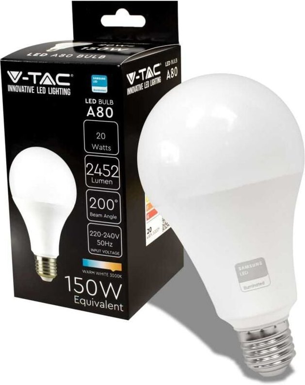 V-TAC PRO VT-233 LED Chiplampe Samsung SMD Lampe 20W E27 120LM/W A80 warmweiß 3000K - SKU 21237