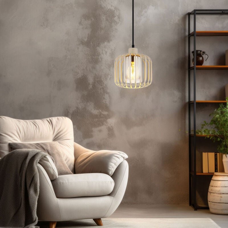 Hängeleuchte Rauchglas Pendellampe sand Wohnzimmerleuchte Metallstäbe Retro, E27 Fassung, DxH 18x120 cm