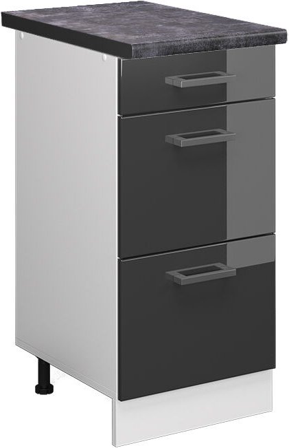 Küchenunterschrank R-Line, Anthrazit Hochglanz, 40 cm mit Schubladen, ap Anthrazit Vicco