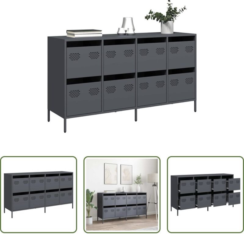 vidaXL Metallkommode - Sideboard Anthrazit 135x39x73,5 cm Kaltgewalzter Stahl