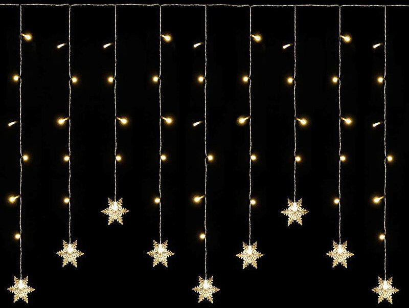 3m Lichtervorhang Innen Weihnachten Schneeflocken Lichterkette Outdoor, 9 Beleuchtungsmodi und Memory-Funktion, IP44, 10...