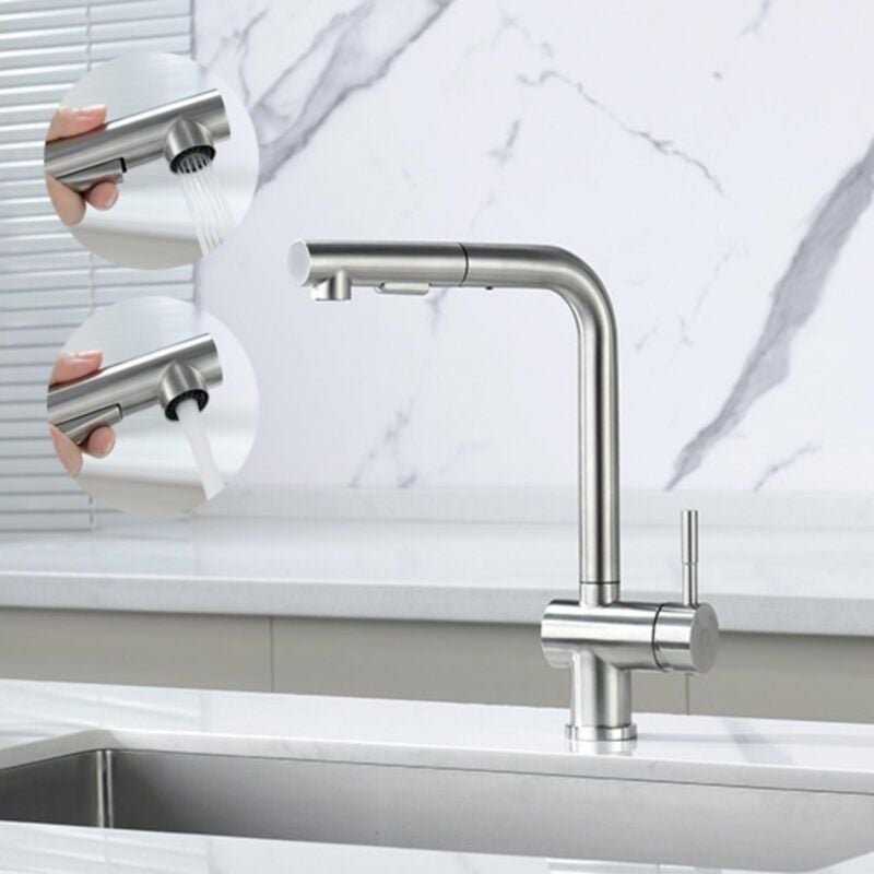 Hochdruck Küchenarmatur Ausziehbar Mit 2 Strahlarte Chrom Mischbatterien für die Küche Edelstahl Spültischarmatur