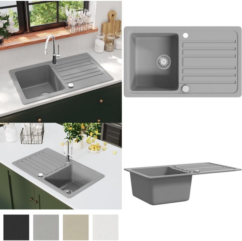 Granitspüle mit Abtropffläche Reversibel Grau - Spoelbak - Spoelbakken - Home & Living