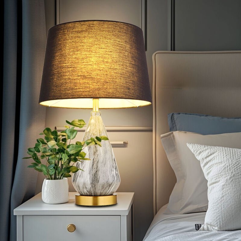 Led Tischleuchte Tischlampe Beistellleuchte Wohnzimmerlampe Designlampe Textilschirm, Metall messingfarben schwarz, 9W 8...