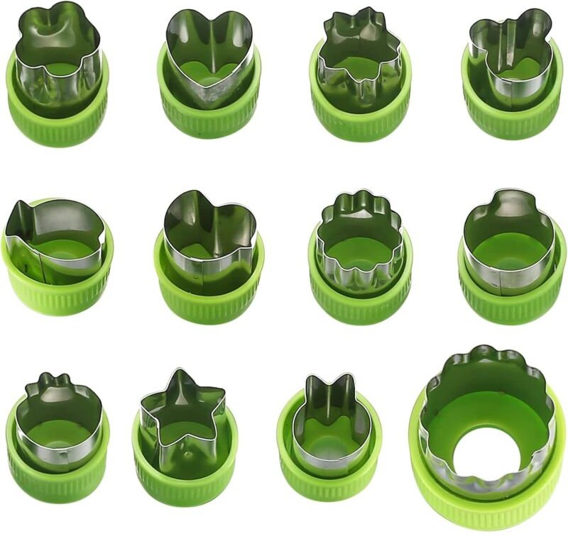 12-teiliges Ausstechformen-Set aus Edelstahl für Obst und Gemüse, Gemüseausstecher mit Schutzgriffen zum Dekorieren von ...