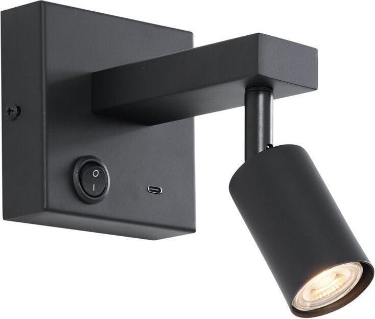 Moderne schwarze Wandleuchte mit USB-C, neigbar - Rex