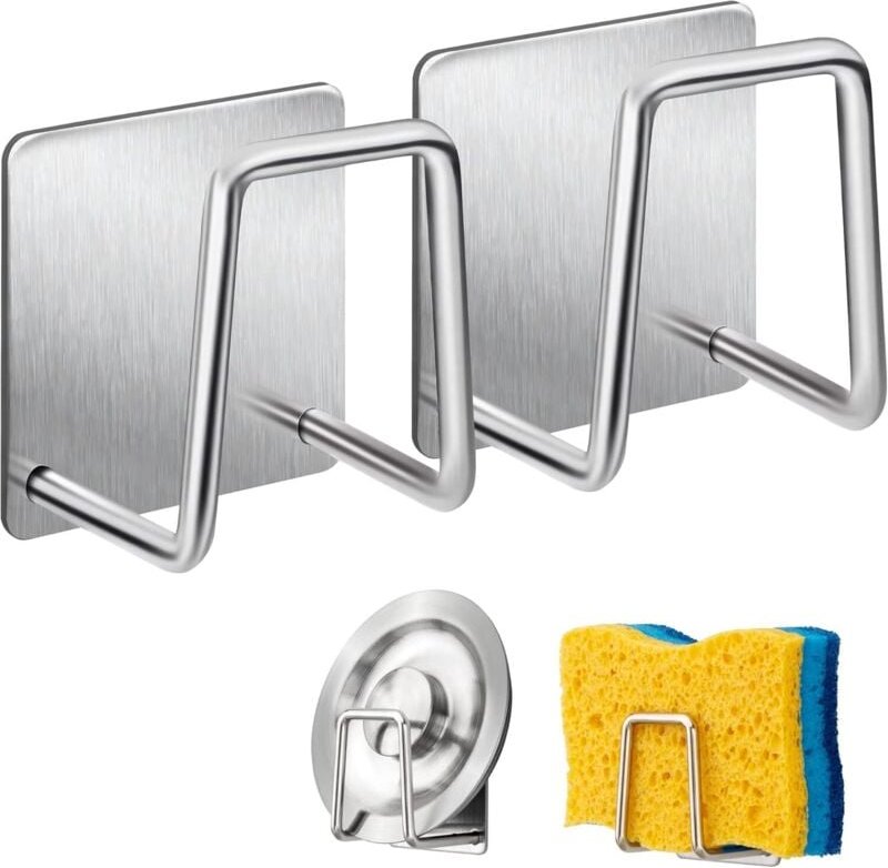 BEBUSINGOTO Schwammhalter 304 Edelstahl Geschirrschwammhaken, Klebend - Spülbeckenzubehör - Klebehaken, Küchenaufbewahru...