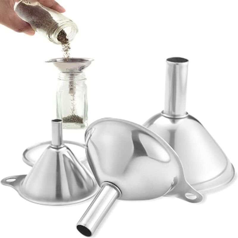 Edelstahltrichter, 3 Mini-Edelstahltrichter, Edelstahl-Küchentrichter mit Griffen, Mini-Metalltrichter zum Umfüllen von ...