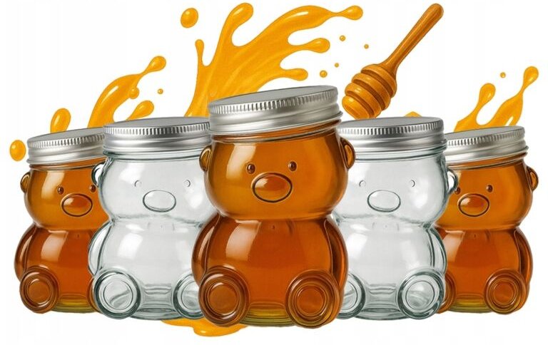 5 x 80 ml TEDDY TEDDY Glasgefäß mit Deckel für Honig, Marmelade, Gewürze, FLASCHE
