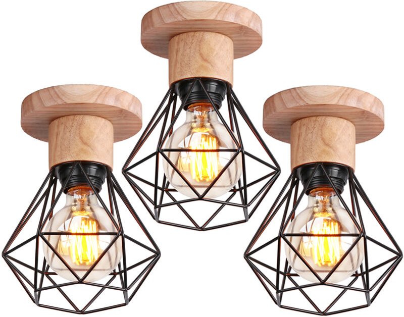 3Pcs Deckenleuchte Retro Metall E27 Käfig Geometrisches Deckenlampe für Korridor Wohnzimmer Esszimmer Küche - Ohne Leuch...