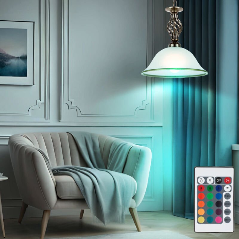 Hängeleuchte Fernbedienung dimmbar Pendellampe Altmessing Küchen Deckenleuchte Glas satiniert, 1x rgb led 8,5W 806Lm war...