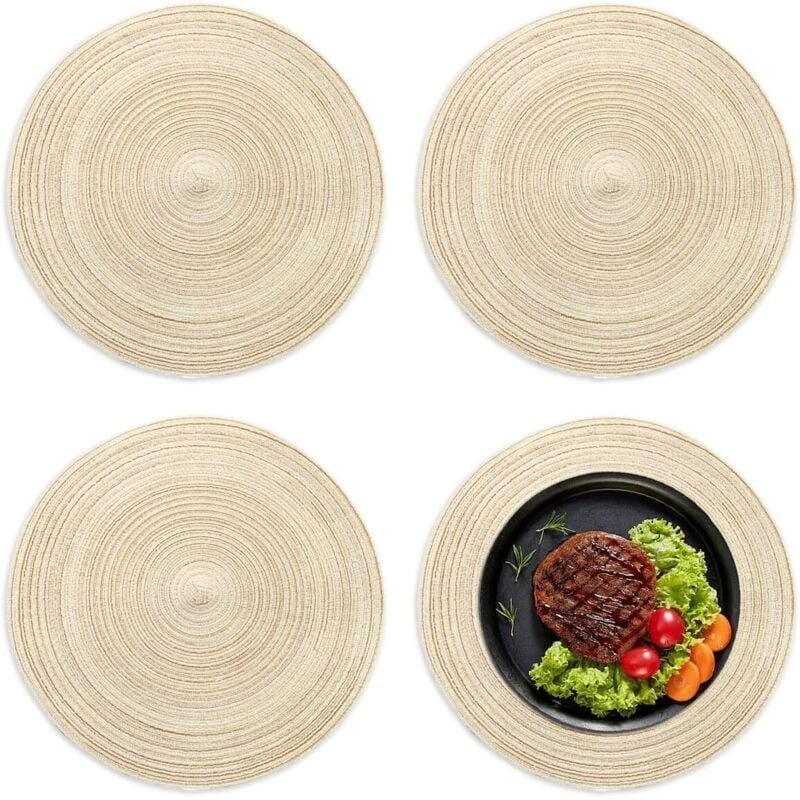 Set mit 4 runden Platzsets, 30 x 30 cm, runde geflochtene Platzsets, rutschfest und hitzebeständig, strapazierfähig, für...