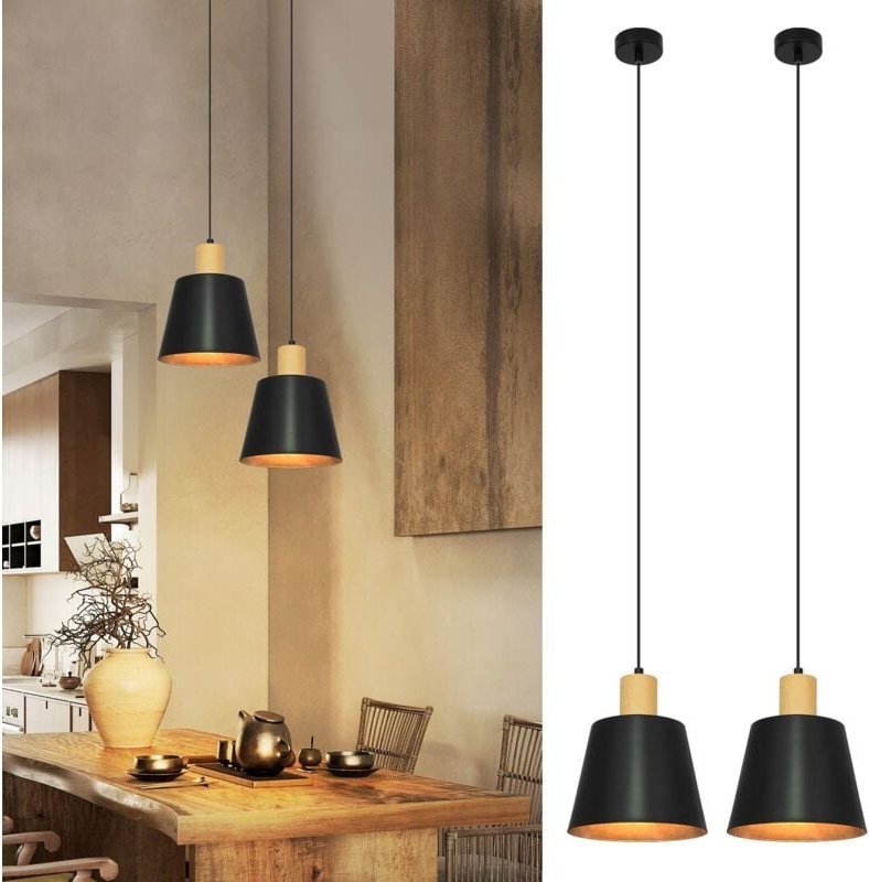 Pendelleuchte Vintage Esszimmer Hängelampe: 2 x Industrial Hängeleuchte Ø20cm Schwarz Metall E27 Esstischlampe Retro Ess...