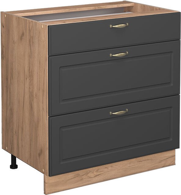 Küchenunterschrank Fame-Line, Anthrazit-Gold, 80 cm mit 3 Schubladen, ohne Arbeitsplatte, Vicco