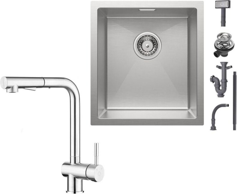 Cecipa Max - 40×44CM Unterbau-Küchenspüle Gebürstete Edelstahlspüle mit Ausziehbarer Küchenarmatur gebürstete Niederdruc...