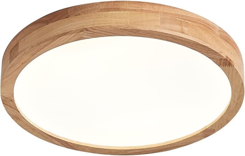 20W LED Deckenleuchte Aus Holz Deckenlampe Ø30cm Runde Lampenschirm für Schlafzimmer Wohnzimmer Kinderzimmer Küche Esszi...