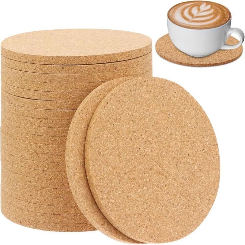 Thumbnail - Set mit 20 Korkuntersetzern - Rund - 10 cm - Hitzebeständig - Wiederverwendbar - Saugfähig - Für Getränke, Bar, Tassen (...