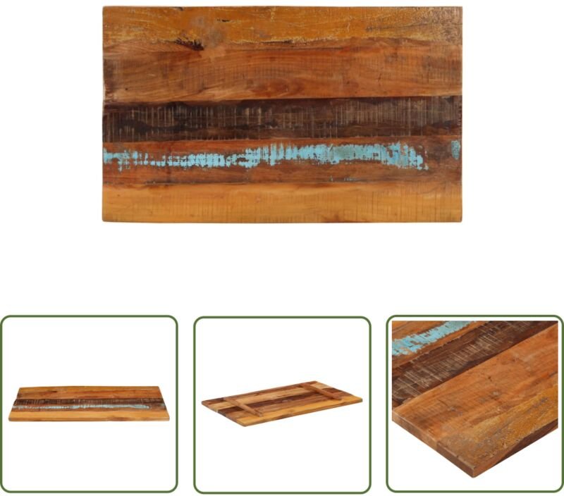 The Living Store Tischplatte Rechteckig 60x100 cm 25-27 mm Altholz Massiv - Holztischplatte - Altholz Tischplatte - Vint...