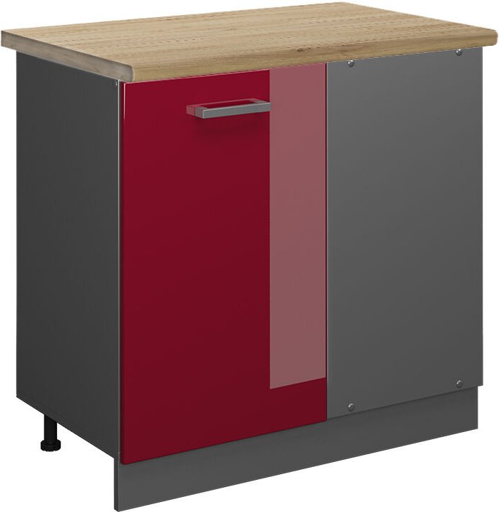 Vicco - Eckunterschrank R-Line, Bordeaux Hochglanz, 86 cm, ap Eiche