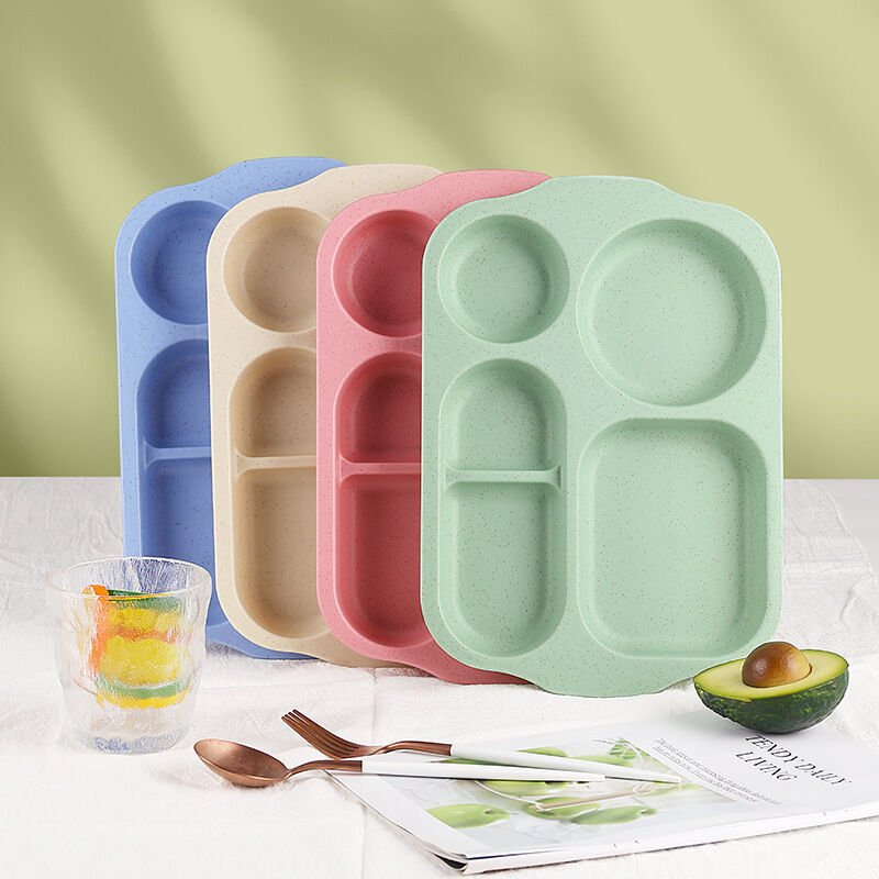 5-Fächer-Teller für Erwachsene und Kinder, 4er-Set wiederverwendbare und bruchsichere Kunststoffteller, BPA-frei, mikrow...