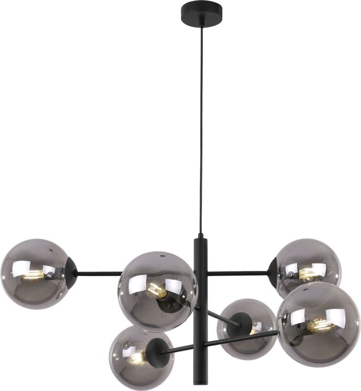 Vicenza Schwarze Hängelampe 6 Flache Graphit-Lampenschirme E14