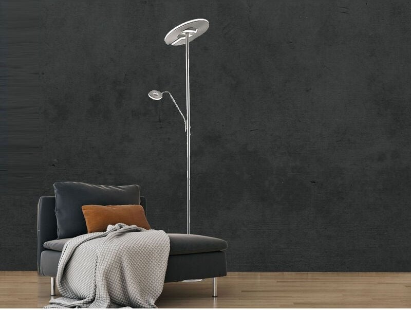 Led Deckenfluter dent Silber mit Leselampe dimmbar, Höhe 180cm