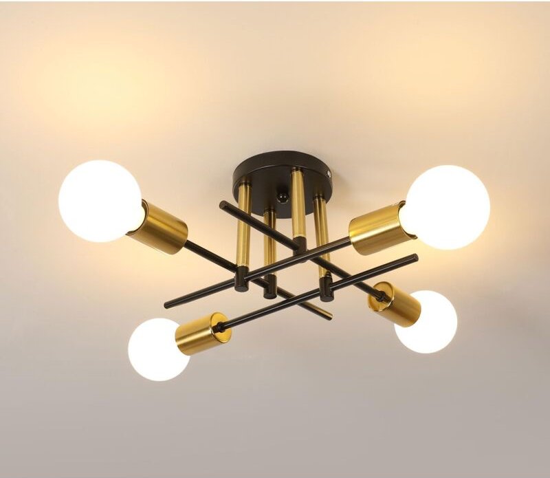 Comely - Industrielle Deckenleuchte mit 4 Lichtern aus Metall, E27 Fassungen, Vintage-Stil Deckenlampe für Wohnzimmer, K...