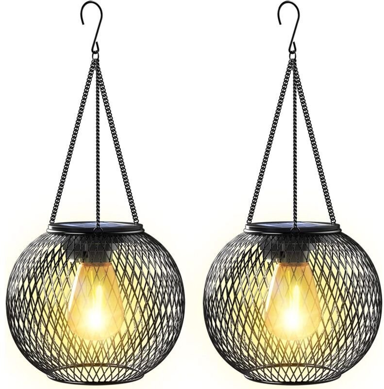 Set mit 2 Solar-Außenlaternen aus Metall, wasserdicht (IP65), zum Aufhängen, mit automatischer Ein-/Ausschaltfunktion, f...