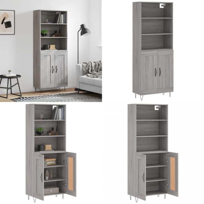 Highboard Grau Sonoma 69,5x34x180 cm Holzwerkstoff - Holzwerkstoff - Schrank