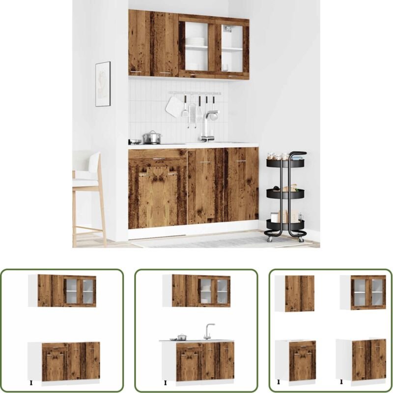 vidaXL Küchenmöbel - 4-tlg. Küchenschrank-Set Lyon Altholz-Optik Holzwerkstoff