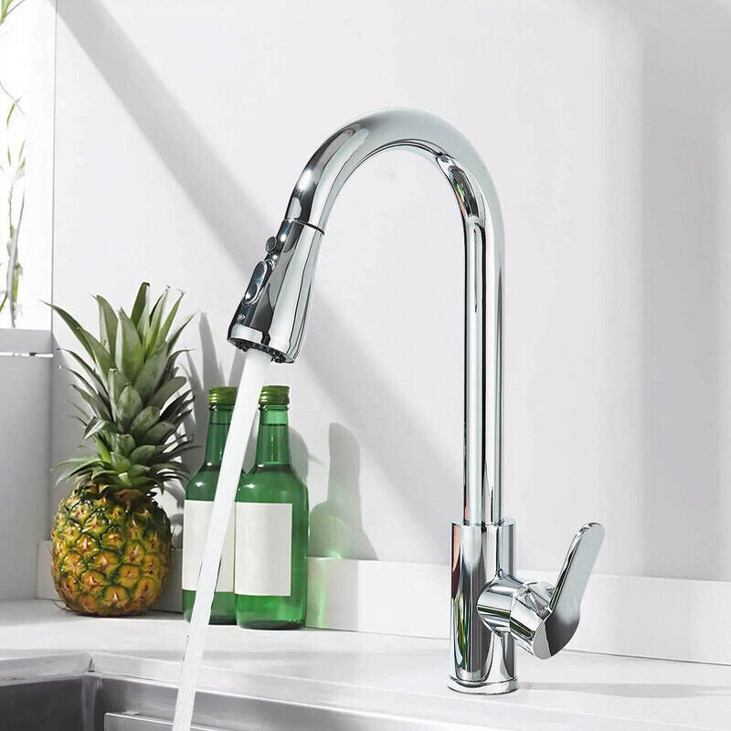 Küchenarmatur aus Edelstahl mit ausziehbarer Brause, 360° schwenkbar, 2 Strahlarten, Einhebelmischer für Warm- und Kaltw...