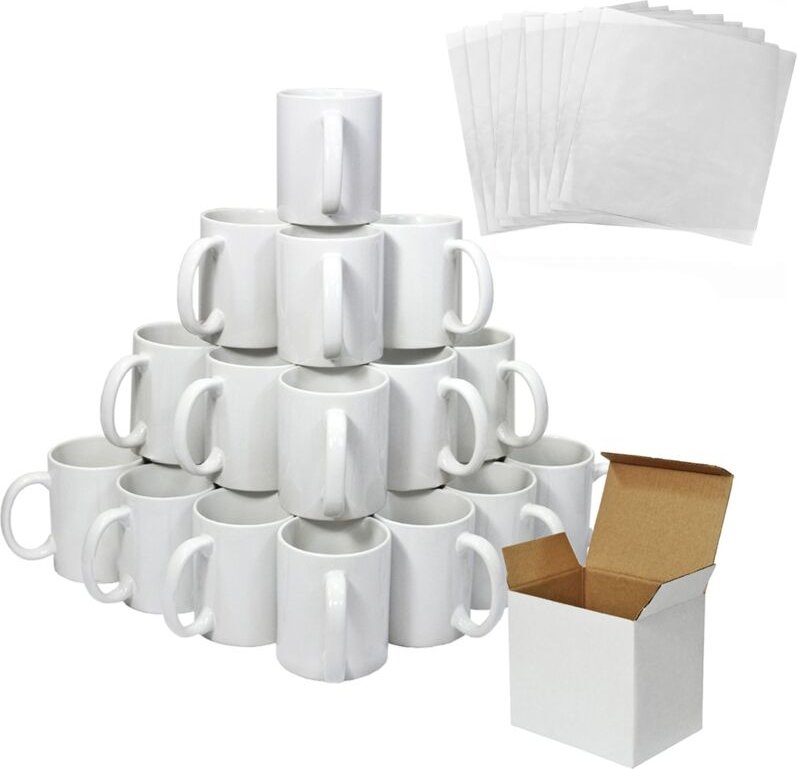 72 Sublimationsbecher, weiß, 325 ml, mit Polymer beschichteter Becher, Keramik der Güteklasse, Heißpressdruck, Präsentat...