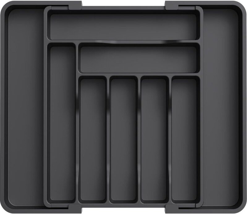 Schwarzer, ausziehbarer und verstellbarer Besteckkasten aus Kunststoff für Küchenschubladen, zur Aufbewahrung von Löffel...