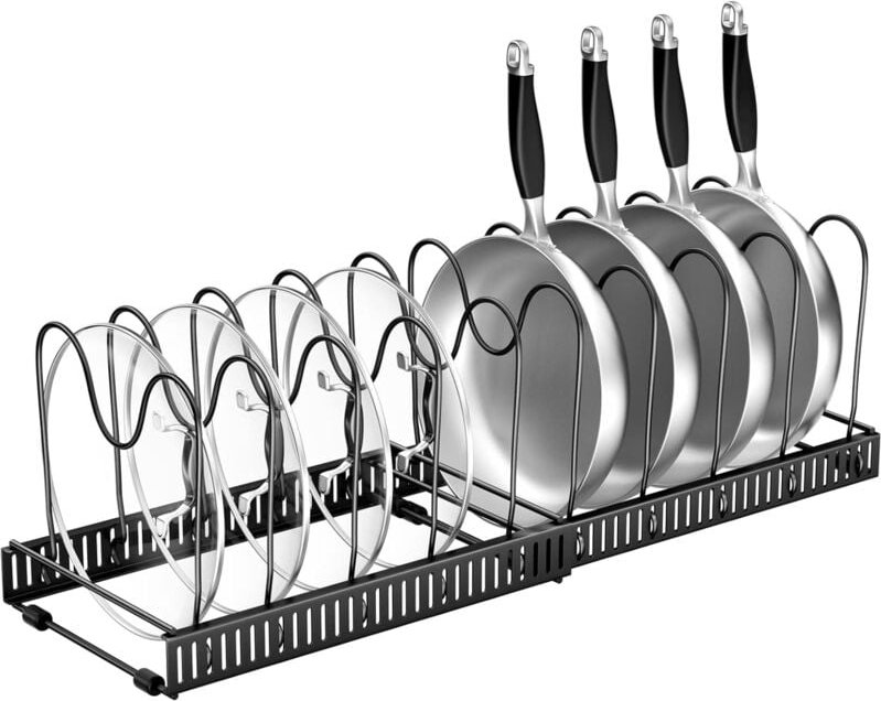 Dolaso - Aufbewahrungs-/Pfannenregal, erweiterbares Regal, Pfannen-Organizer/Reihe mit 10 verstellbaren Fächern, Küche f...