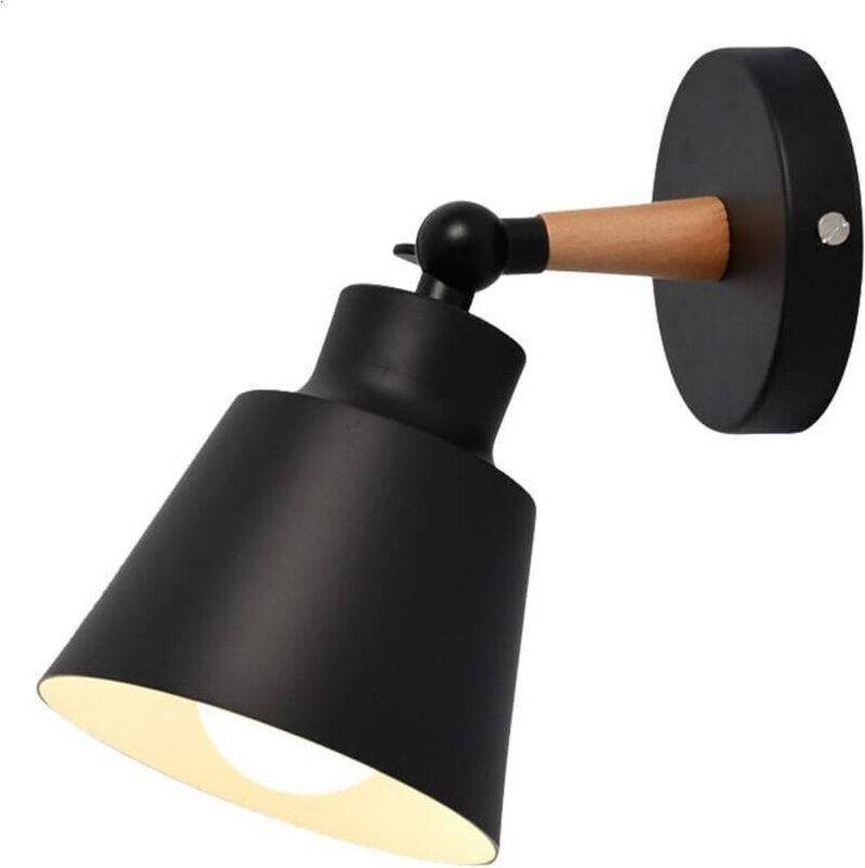 Wandleuchte Modern Innen aus Eisen Holz Wandlampen Verstellbare für Wohnzimmer Schlafzimmer Flur Treppenhaus(Schwarz)