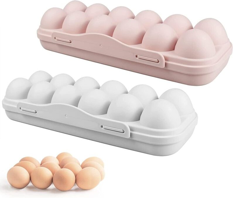 2 Stück Eierkarton, 12 Fächer, Kunststoff-Kühlschrank-Eieraufbewahrungsbox mit Deckel, Eierablage, Eierhalter für den Kü...