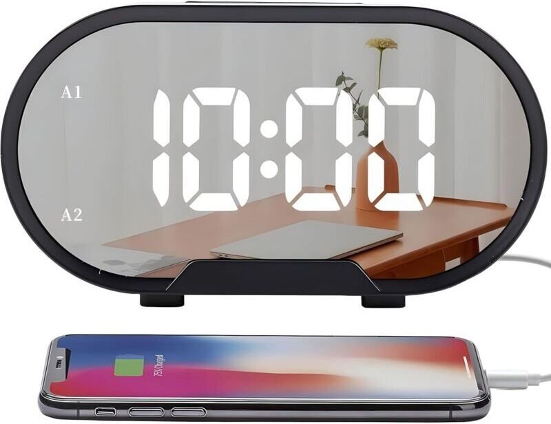 Vtizikl Réveil lumineux, grand écran de 5,5 pouces, surface miroir, réveils électriques pour le maquillage avec mode de ...