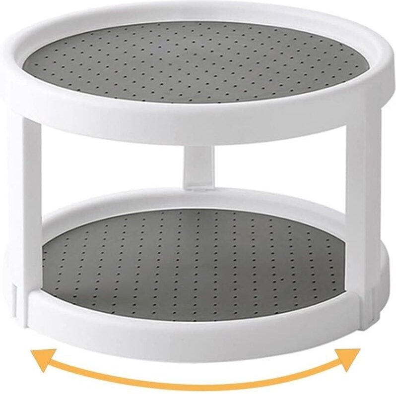 Drehbarer Gewürzständer, Gewürzregal, 2-stöckiger drehbarer Gewürzhalter, Gewürzaufbewahrungsregal für Küche, Kühlschran...