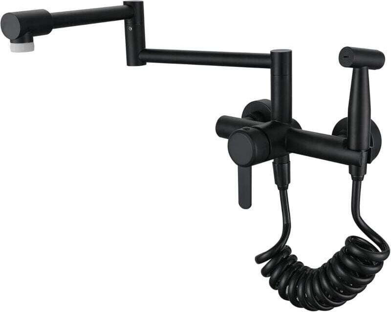 FOREHILL Wandarmatur für die Küche mit Ausziehbrause, Material: Edelstahl 304, Doppelauslauf, Küchenspülen-Mischbatterie...