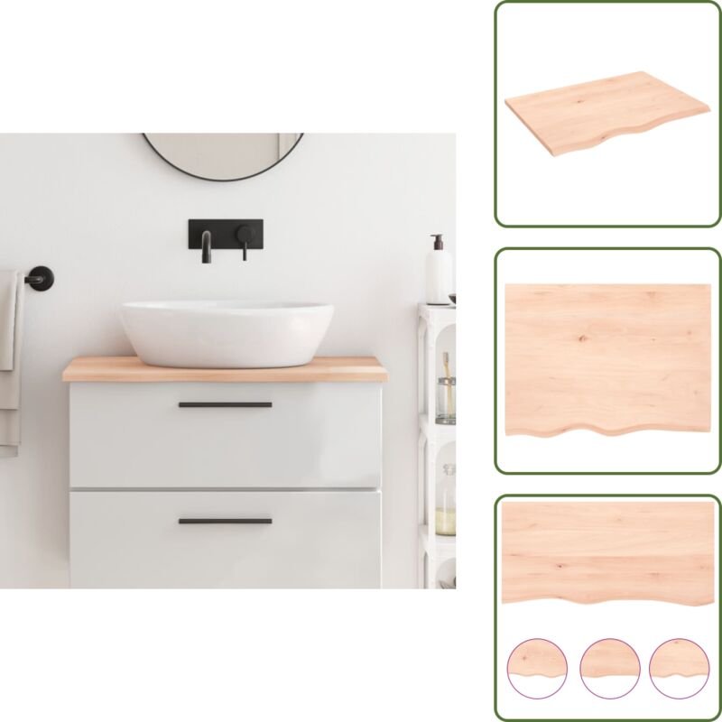 The Living Store Waschtischplatte 80x60x2 cm Massivholz Unbehandelt - Eichenholz Waschtischplatte