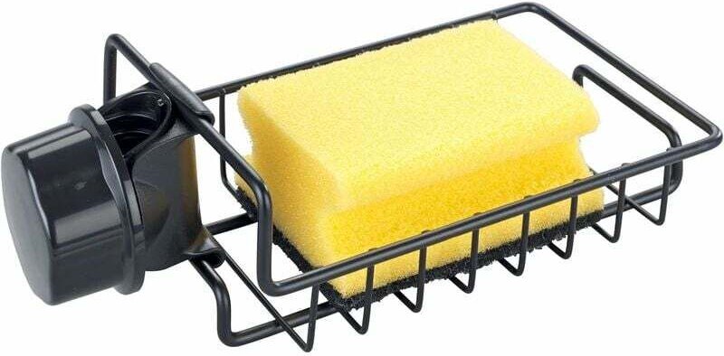 Organiseur D'évier Noir, Porte Éponge Robinet, Espace De Rangement Pour Le Liquide Vaisselle Et L'éponge, Fixation Facil...