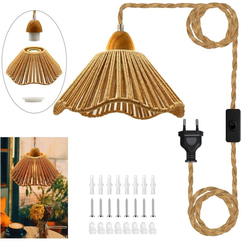 Vintage-Pendelleuchte, 4,5 m langes industrielles Pendelleuchten-Set mit Schalter, E27-Holzfassung mit Kabel, Lampenschi...