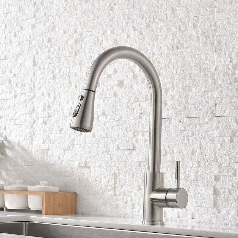 Ymyny - Ausziehbarer Küchenhahn – 360° schwenkbarer Küchenhahn – 2 Modi – Erhöhter, gebogener Auslauf, Küchenarmatur, ge...
